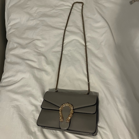 Gray Purse with Gold Hardware and Chain Strap - Picture 2 of 10